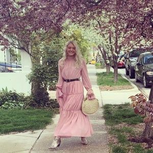 Boho full length flow dress with mock neck